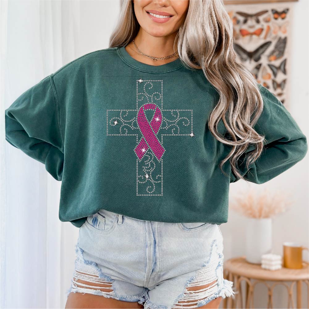 Cancer Ribbon Cross | Rhinestones - RHN - 142