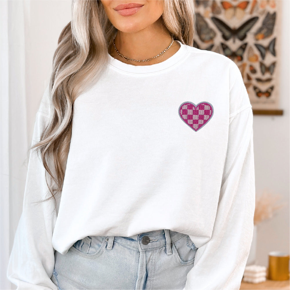 Pink White Heart | Embroidery Patch - PAT - 324