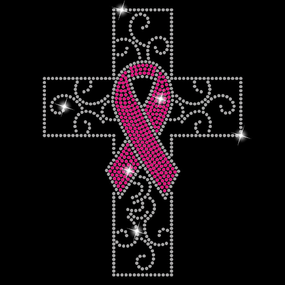Cancer Ribbon Cross | Rhinestones - RHN - 142