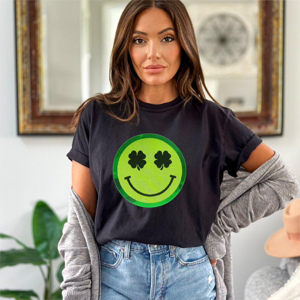 Green Clover Smiley | Shinny Sequin - PAT - 116