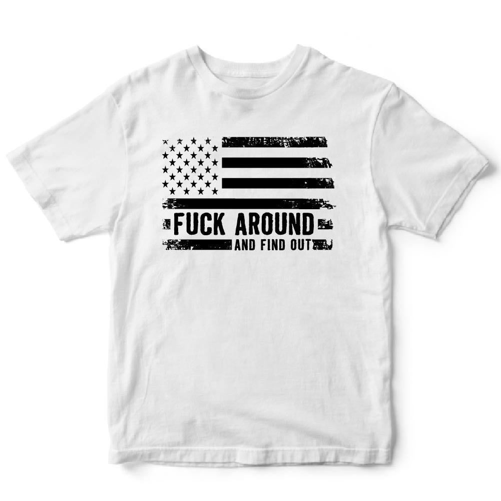 Fuck Around And Find Out American USA Flag Funny Premium T-Shirt
